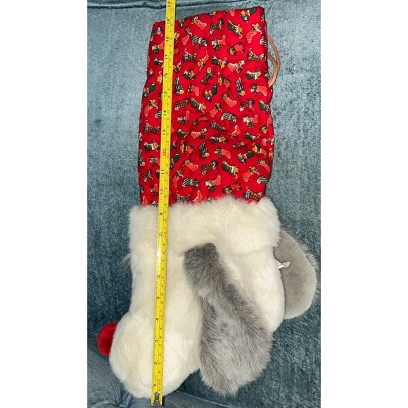 Chosun Christmas Stocking 3D Plush Stuffed Animal Dog Holly Bow Grey & White Dog - Picture 10 of 10